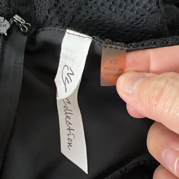 NY Collection Dress Women Extra Small Black Floral Lace Short Sleeve Fit Flare - Picture 5 of 11